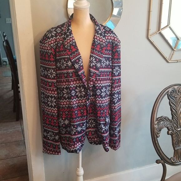 Graphic Print Blazer Preppy Retro Red White & Blue 2 Button Unisex Sz. 2X NWOT - Picture 1 of 13